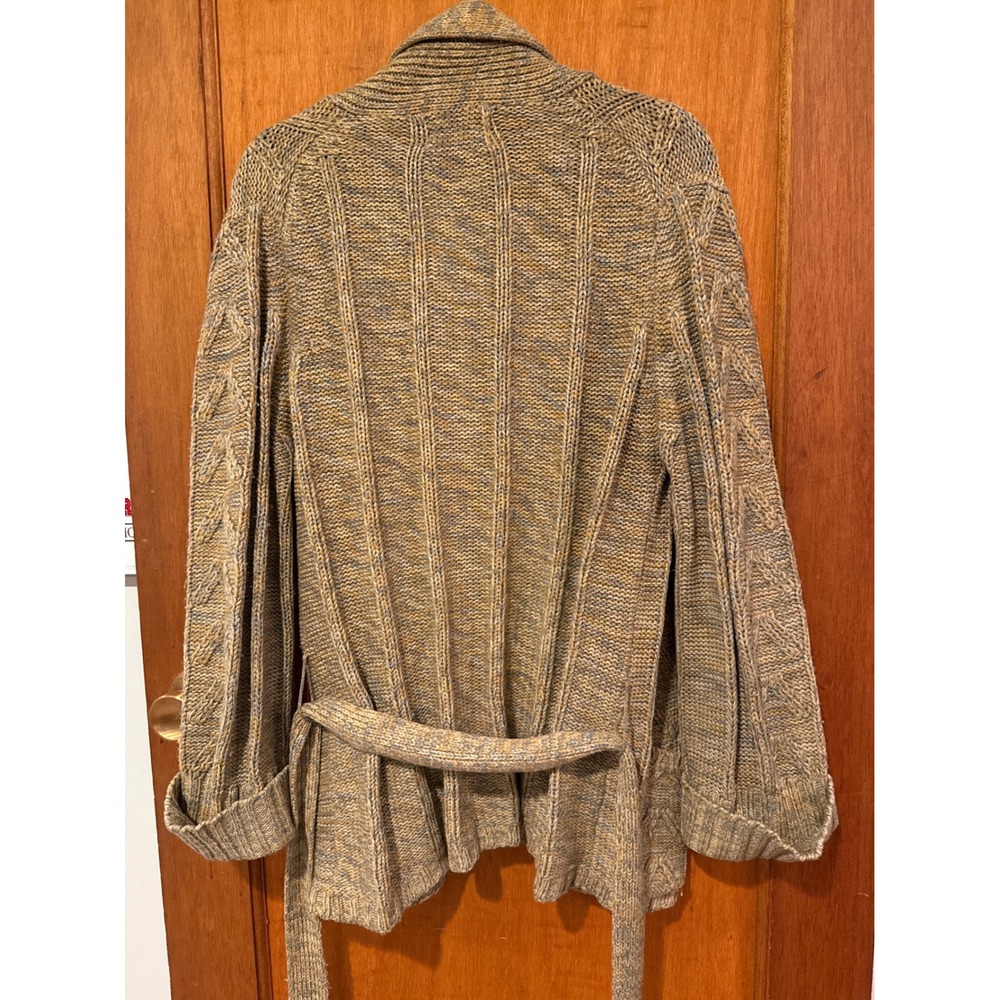 Sweater Bee Banff ltd Vintage knit gray gold cardigan belted cable grannycore - Picture 7 of 11